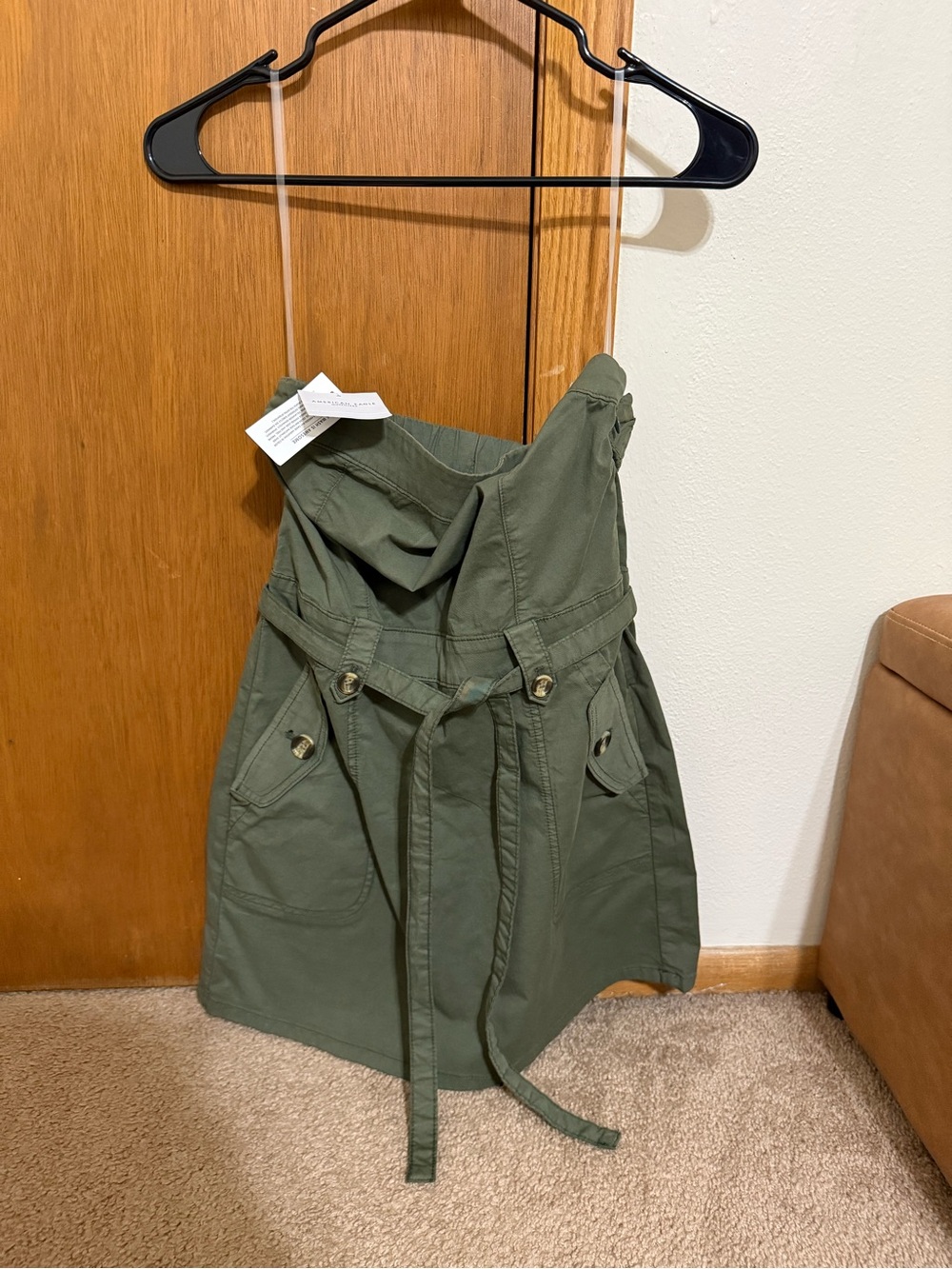 American Eagle Outfitters Olive Green Strapless Trench Dress